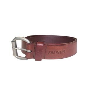 Fossil Leather Belt Men 38 Brown Leather Silver Buckle Preppy Academia Cowboy